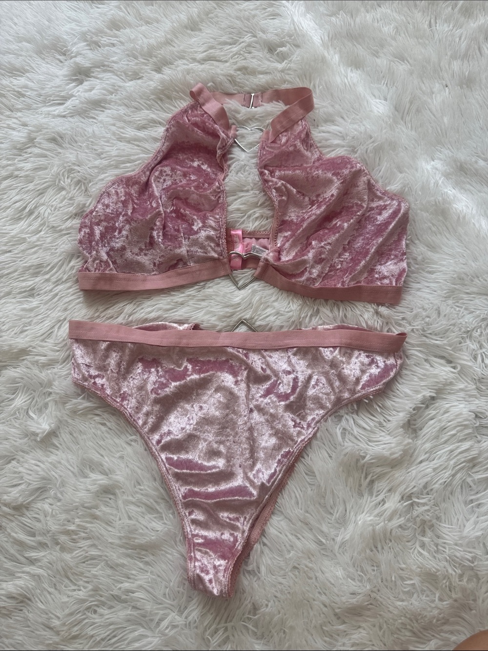 Sugar Thrillz Crushed Velvet Pink Bralette & Panty Set - Women Intimates